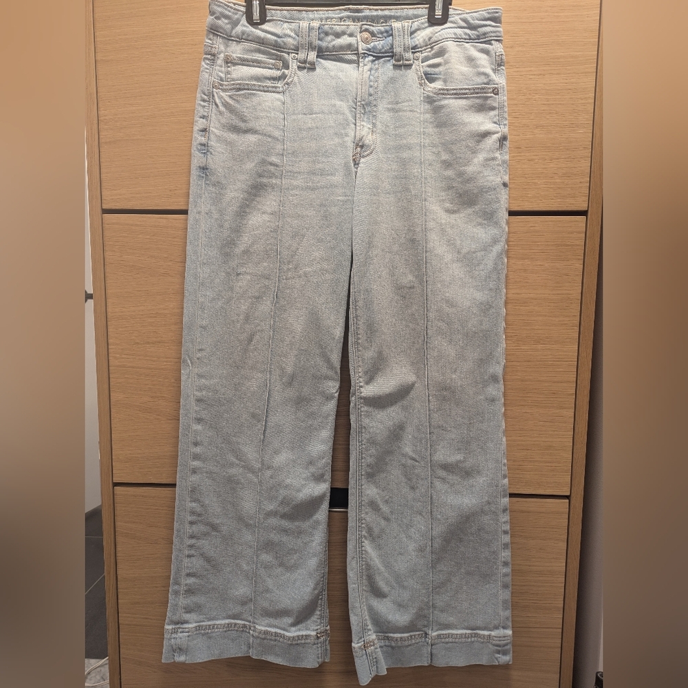 American Eagle Low Rise Baggy Wide Leg Dreamy Drape Cuffed Jeans Size 6